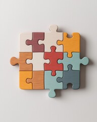 Fototapeta premium Colorful puzzle pieces arranged neatly, symbolizing togetherness and problem-solving