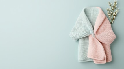 Soft pastel scarf folded elegantly on a light background, perfect for cozy fashion or home decor inspiration.