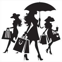 shopping girls vector silhouette Shopping Girls  vector illustration in a white background