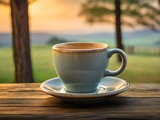 Obraz premium High dynamic range HDR photography of a realistic and professionally shot, elegantly styled, close-up image of a solitary, empty, ceramic coffee cup with a smooth, rounded rim and a subtle hint