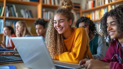 A group of students participating in an online quiz competition, with real-time feedback and interactive features