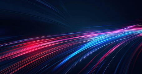 A dynamic abstract image featuring vibrant blue and pink light trails on a dark background, conveying energy and movement.