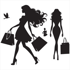 shopping girls silhouette Shopping Girl white background
