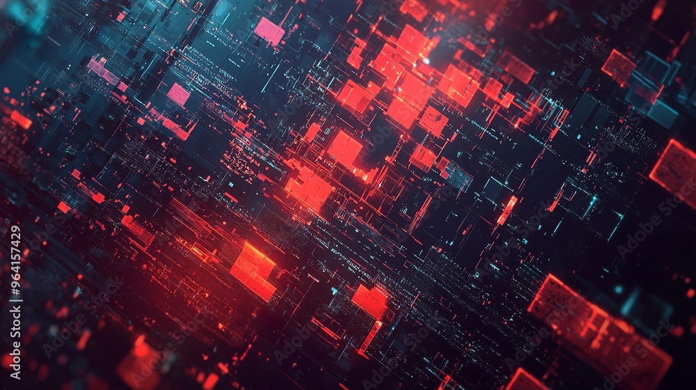 Aufkleber digital circuit board with red and blue glowing patterns