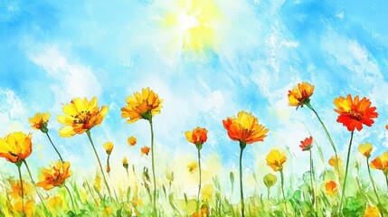 Obraz premium Sunny watercolour background with flowers