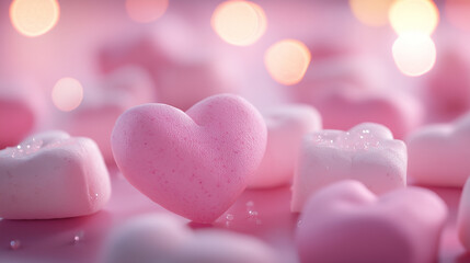 Obraz premium A pink heart is surrounded by other pink hearts. The heart is the main focus of the image, and the other hearts are arranged around it in a way that creates a sense of unity and love