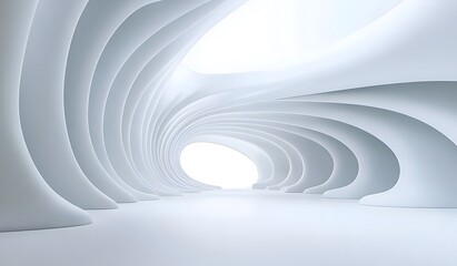 White background with curved lines, 3D rendering of abstract minimalist architecture