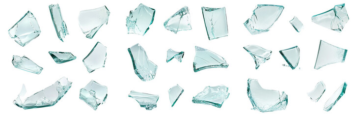  set of A pieces of broken glass on a transparent background