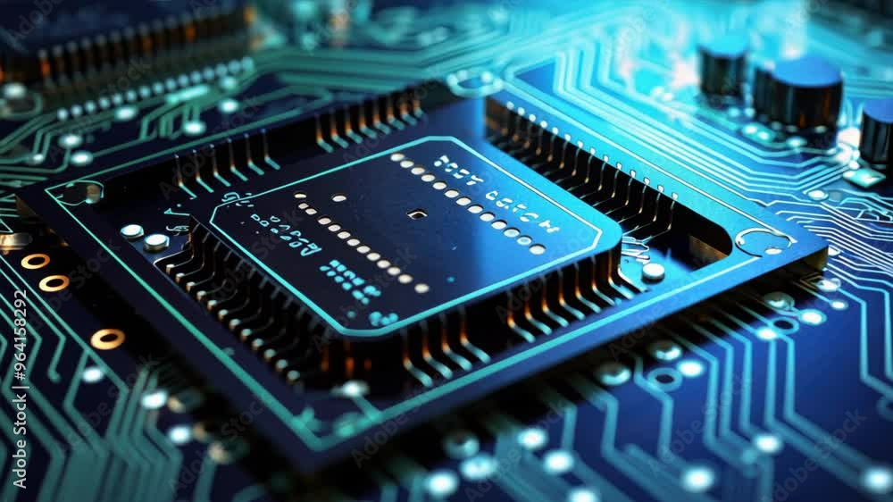 Aufkleber computer circuit board with multiple chips, wires, and components,