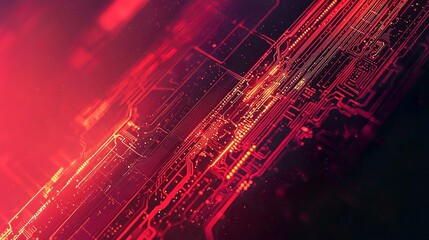 Abstract Digital Circuitry in Red and Pink Tones