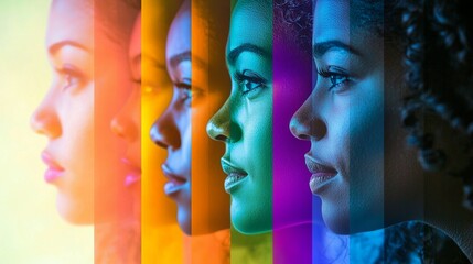 Fototapeta premium Side Profile Portraits of Diverse Women in Rainbow Gradient Colors