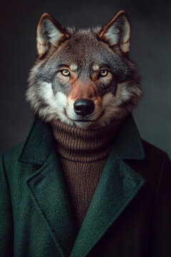 Wolf im eleganten Outfit