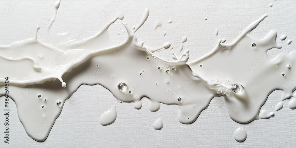 Poster a white liquid splatters across a white background, creating a messy and chaotic appearance. concept