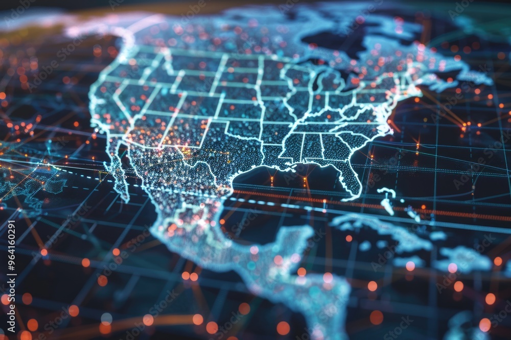 Poster a map of the united states is shown in a computer screen. the map is filled with dots, which represe