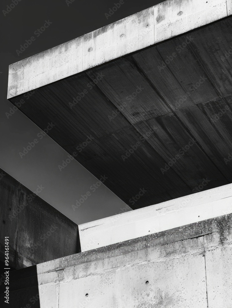 Aufkleber the image is a black and white photo of a building with a concrete ceiling. the building appears to 