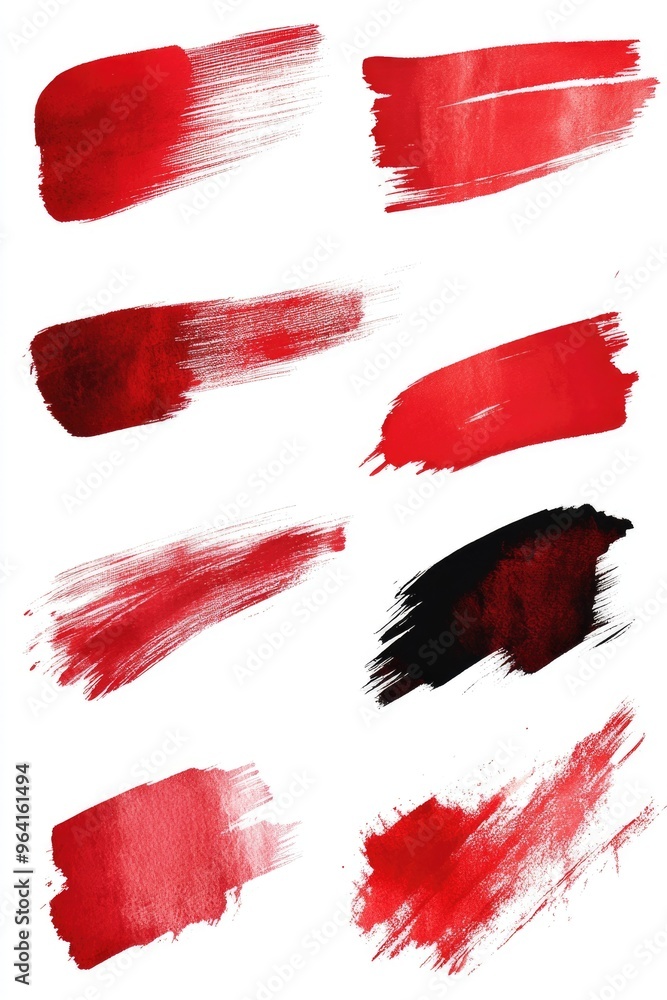 Poster a series of red brush strokes on a white background. the brush strokes vary in size and direction, c