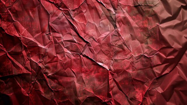 Textured crimson background with deep creases highlighting unique patterns and shadows