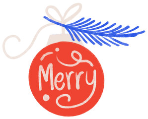 Red Christmas Ornament with Merry Text - Festive Holiday Decoration