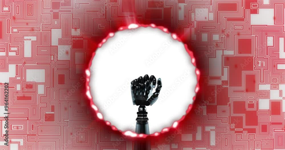 Aufkleber robotic hand in fist gesture over red circuit pattern animation