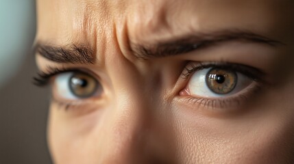 Fototapeta premium A close-up of a person's face with a single tear rolling down their cheek, their eyes filled with both sadness and a quiet strength.
