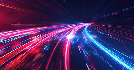 A dynamic visual of vibrant light trails creating a sense of speed and movement, evoking a futuristic atmosphere.