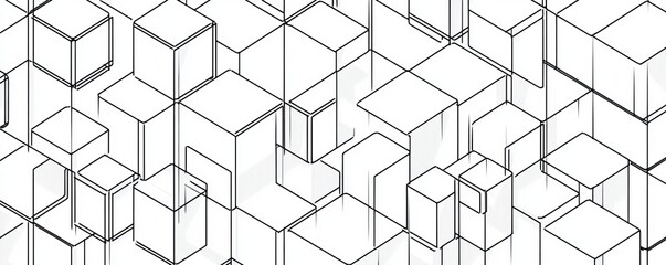 Abstract Geometric Cube Pattern, Black and White, Line Art, Minimalist, Abstract, Geometric, Pattern