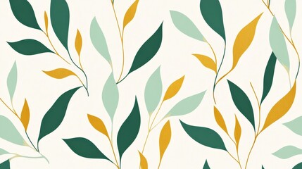 Abstract Green and Gold Leaf Pattern, Digital Illustration, Minimalist, Botanical, Nature, Pattern, Design