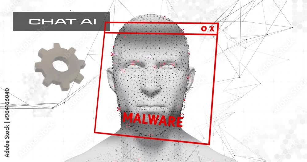Aufkleber chat ai malware detection over digital human head with abstract network background