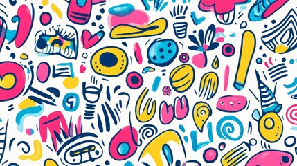 Naklejka premium Abstract Hand-Drawn Colorful Geometric Pattern in Pink, Yellow and Blue, abstract, pattern, geometric