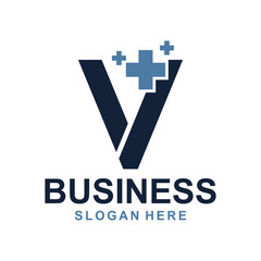 Obraz premium V Monogram with plus medical icon vector design, logotype element for template