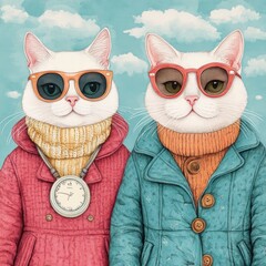 Fototapeta premium Stylish Cats in Winter Fashion.