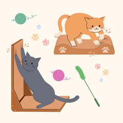 Fototapeta na wymiar Illustration of a cat scratching its claws on cardboard.