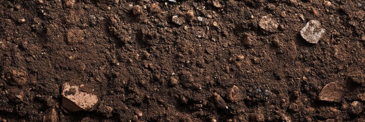 Fototapeta premium Closeup view of rugged soil surface that is scattered with various rocks and natural debris elements