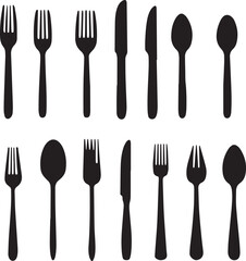 fork spoon and knife silhouette