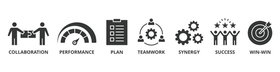 Partnership banner web icon vector illustration concept with icon of collaboration, performance, plan, teamwork, synergy, success and win-win solution