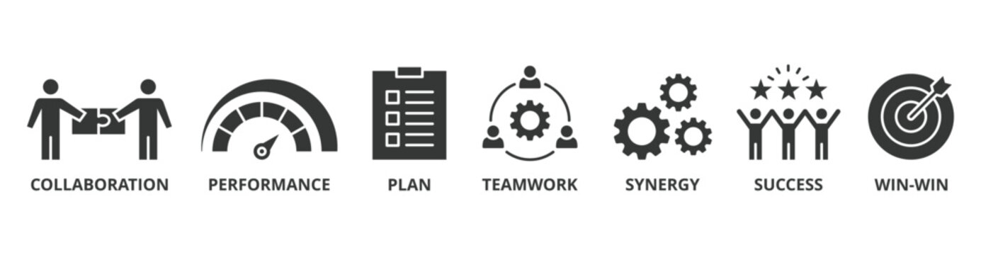 Partnership banner web icon vector illustration concept with icon of collaboration, performance, plan, teamwork, synergy, success and win-win solution