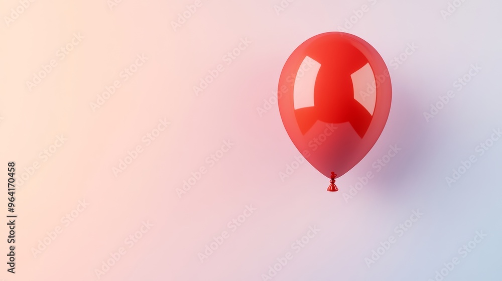 Poster a realistic 3d render of a single red balloon with a reflective surface, creating a festive atmosphe