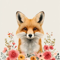 Fototapeta premium Fox with Flowers.