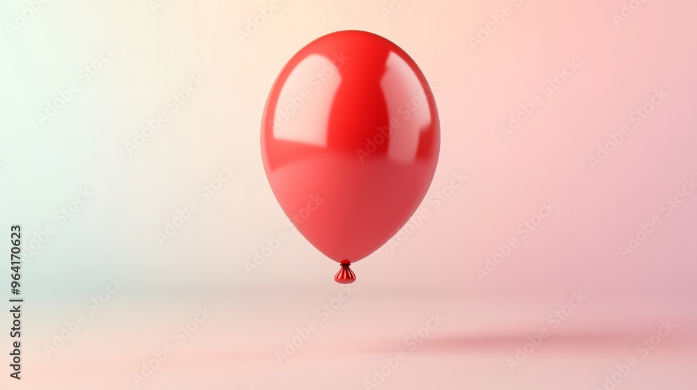 Poster a realistic 3d render of a single red balloon with a reflective surface, creating a festive atmosphe