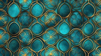 Emerald Green and Gold Ornamental Pattern, Abstract, Background, Texture, Geometric , emerald green, golden