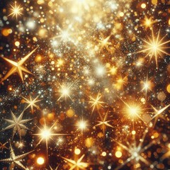 Fototapeta premium gold Sparkling Lights Festive background with texture. Abstract Christmas twinkled bright bokeh defocused and Falling stars. Winter Card or invitation 