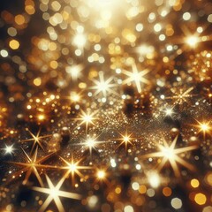 Obraz premium gold Sparkling Lights Festive background with texture. Abstract Christmas twinkled bright bokeh defocused and Falling stars. Winter Card or invitation 