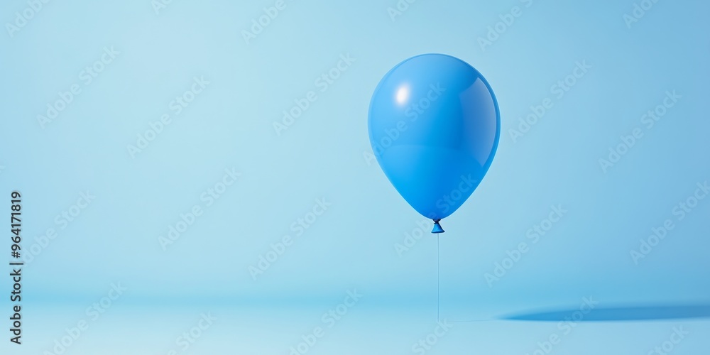 Poster a single helium balloon in a deep blue shade, floating against a soft gradient background with a del