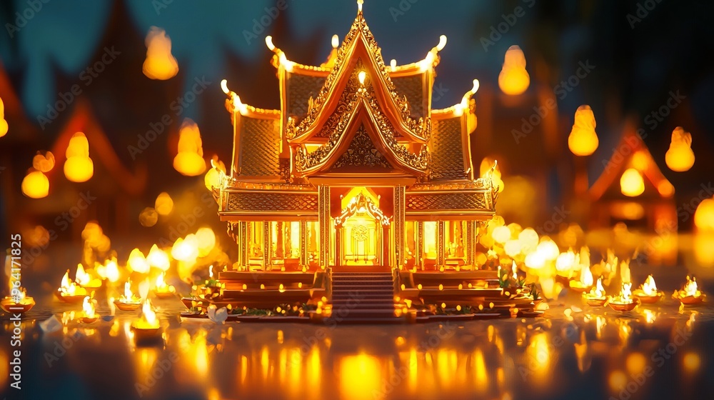 Canvas Prints Illuminated Golden Temple with Candlelight.