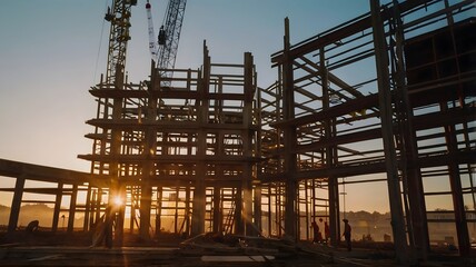 Multiple exposure image of construction site at dawn
