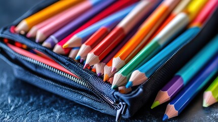 Fototapeta premium A pencil case spilling out with fresh pencils, markers, and other school essentials
