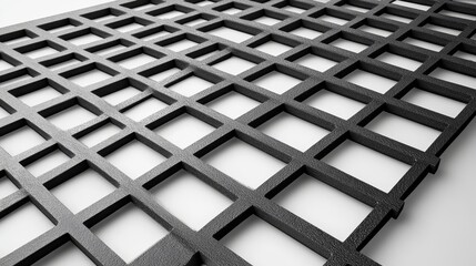 Perspective View of a Black Square Grid Composition, 3D Render, Geometric Pattern, Abstract, Minimalism, Grid, Texture