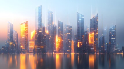 Fototapeta premium A futuristic skyline where skyscrapers are made of translucent materials, glowing with energy