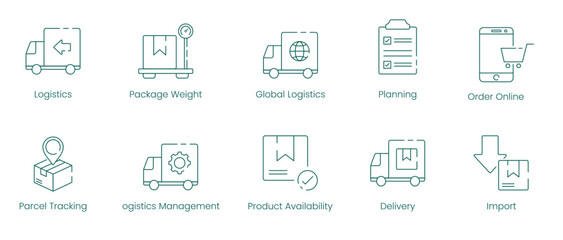 Comprehensive Global Logistics and Packaging Weight Vector Icon Set for Delivery and Order Management