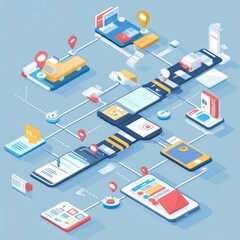 Isometric Illustration of Connected Devices and Mobile Apps.